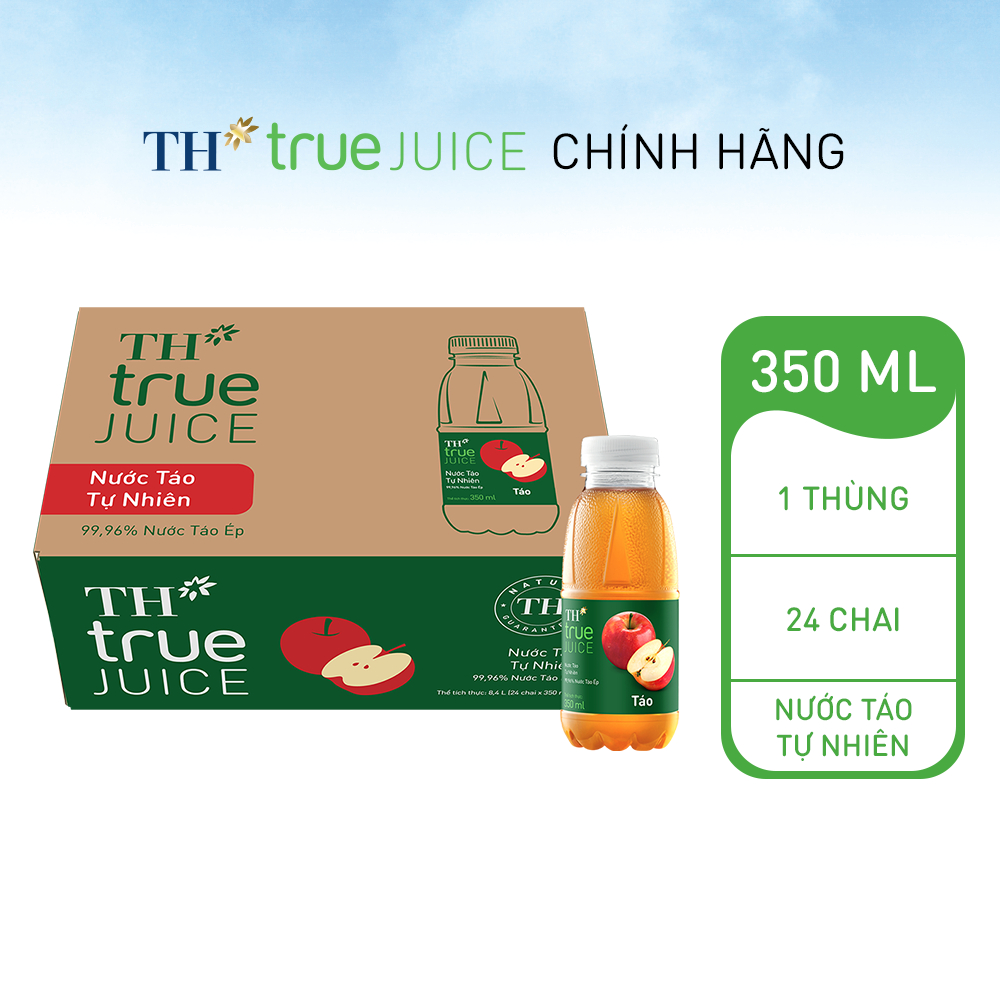 Thùng 24 chai nước trái cây TH true JUICE táo tự nhiên 350 ml (350 ml x 24)