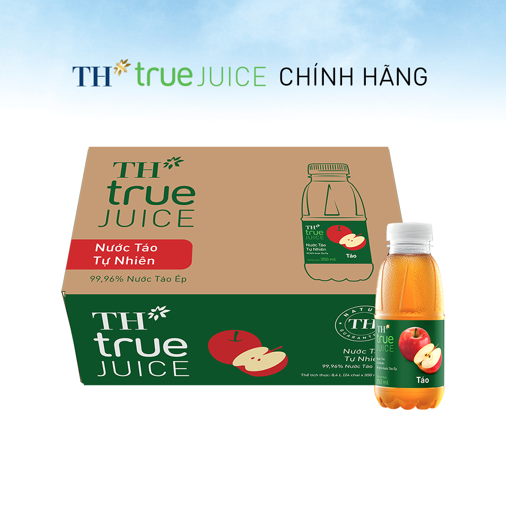 Thùng 24 chai nước trái cây TH true JUICE táo tự nhiên 350 ml (350 ml x 24)