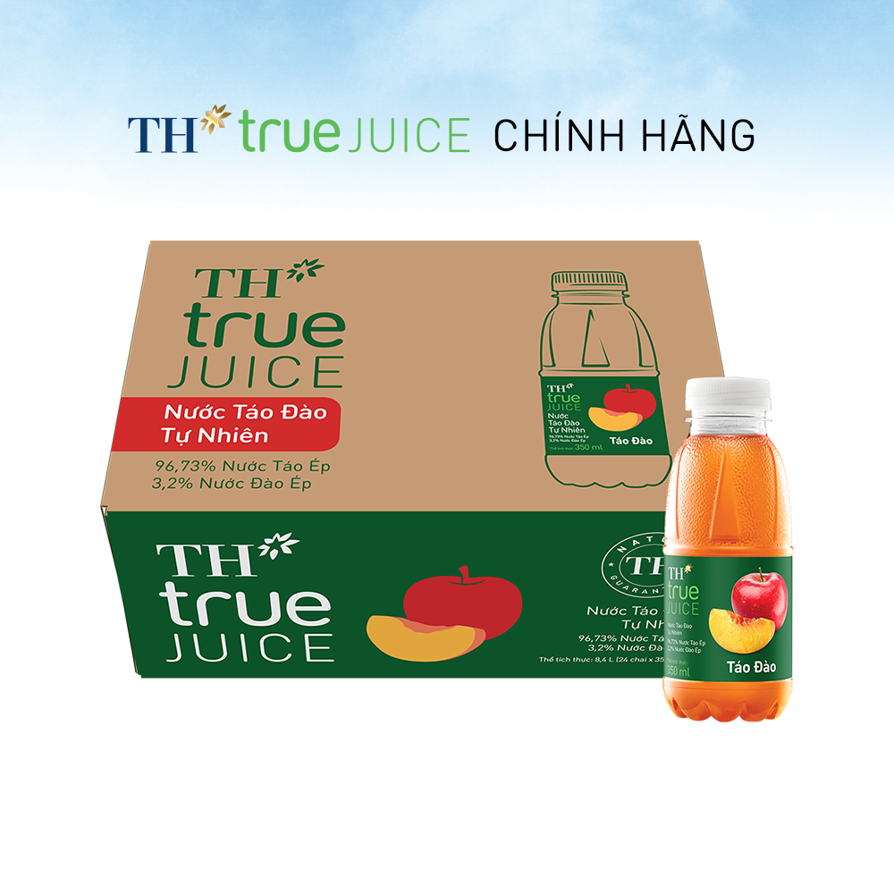 Thùng 24 chai nước trái cây TH true JUICE táo đào tự nhiên 350 ml (350 ml x 24)