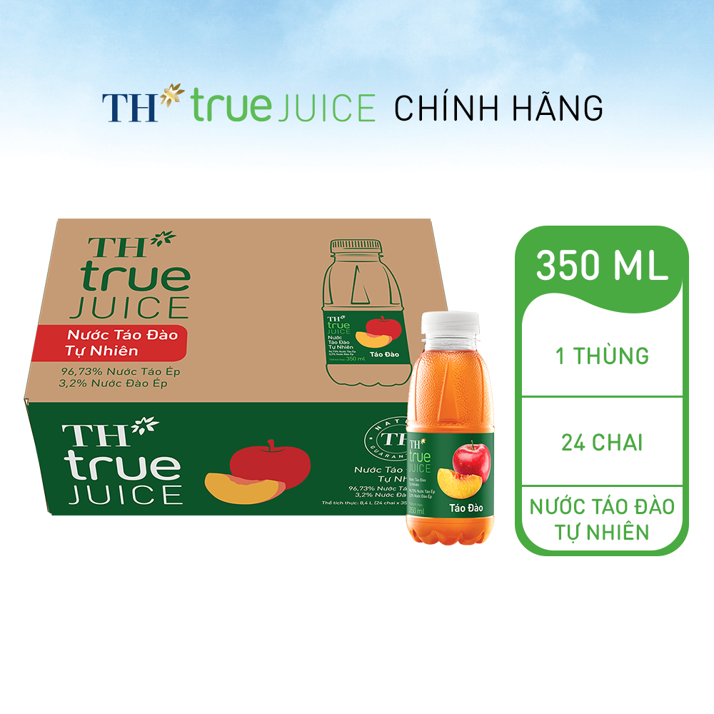 Thùng 24 chai nước trái cây TH true JUICE táo đào tự nhiên 350 ml (350 ml x 24)