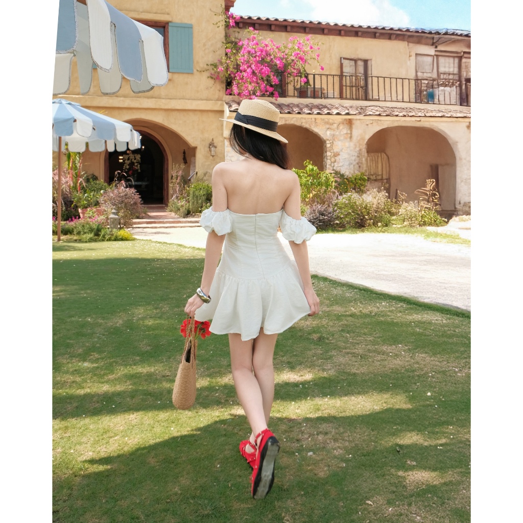 Đầm Nữ BREON DRESS Cúp Ngực Tay Phồng Trễ Vai SECODEE