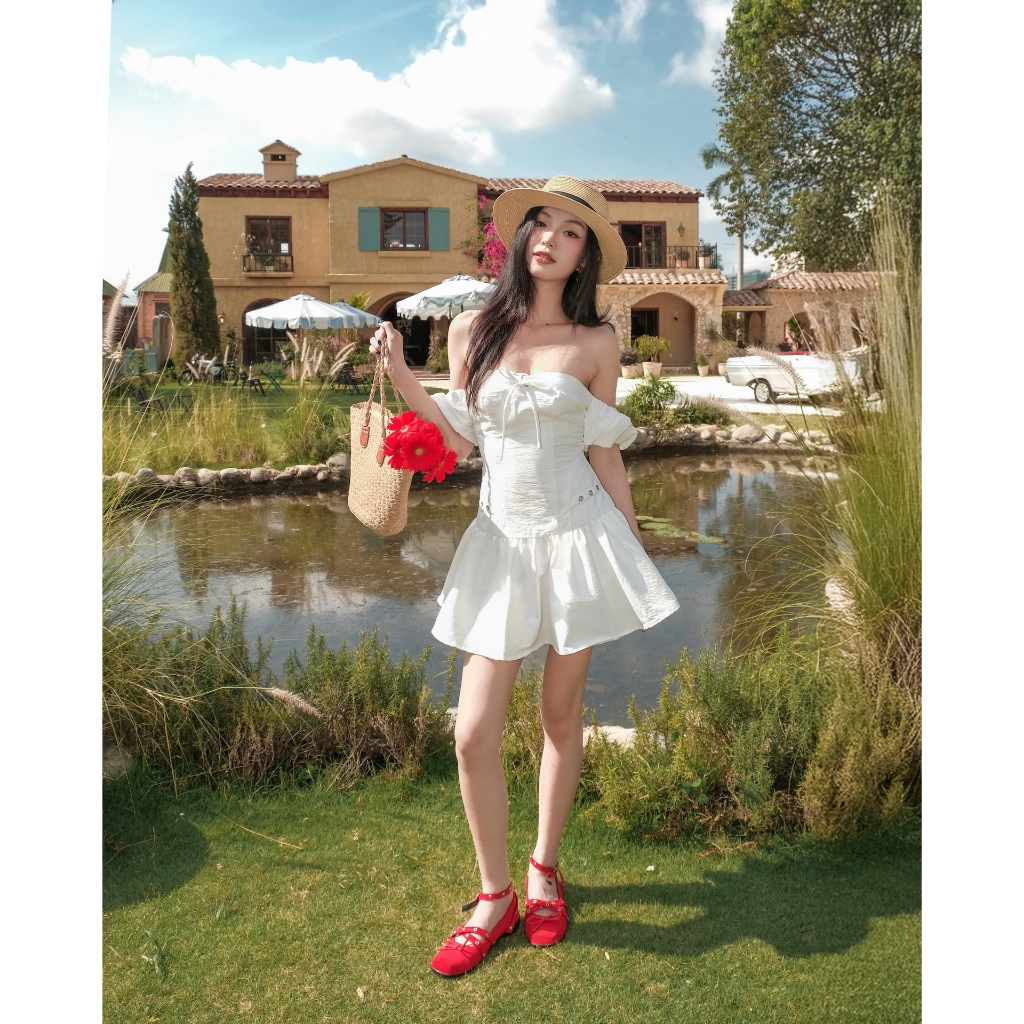Đầm Nữ BREON DRESS Cúp Ngực Tay Phồng Trễ Vai SECODEE