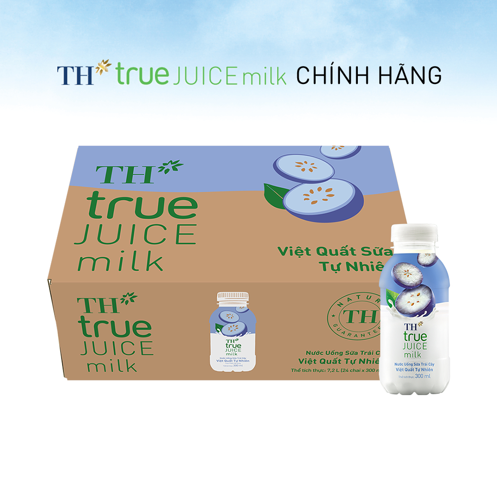 Thùng 24 chai nước uống sữa trái cây TH true JUICE milk việt quất tự nhiên 300 ml (300 ml x 24)