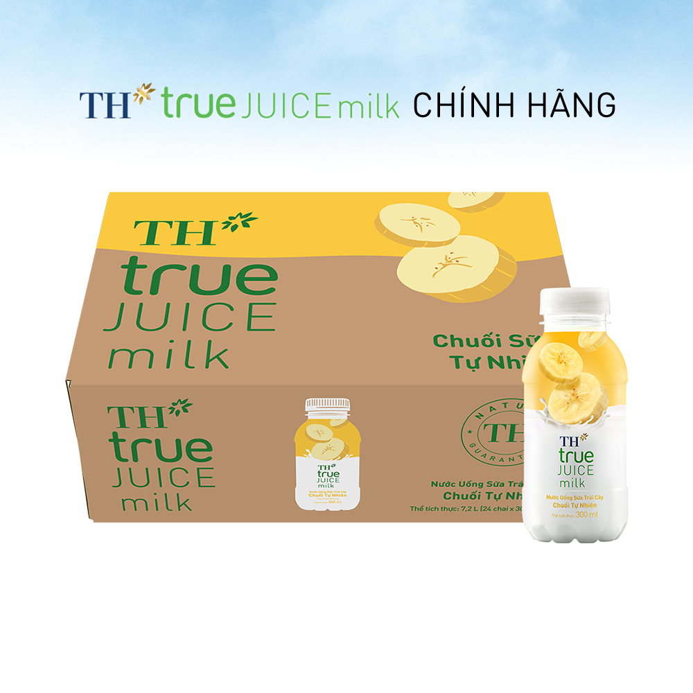 Thùng 24 chai nước uống sữa trái cây TH true JUICE milk hương vị chuối tự nhiên 300 ml (300 ml x 24)