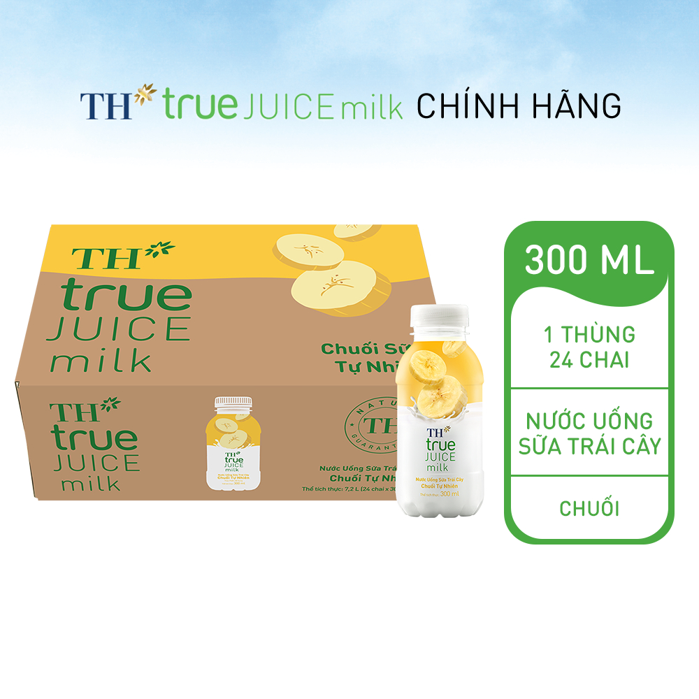 Thùng 24 chai nước uống sữa trái cây TH true JUICE milk hương vị chuối tự nhiên 300 ml (300 ml x 24)