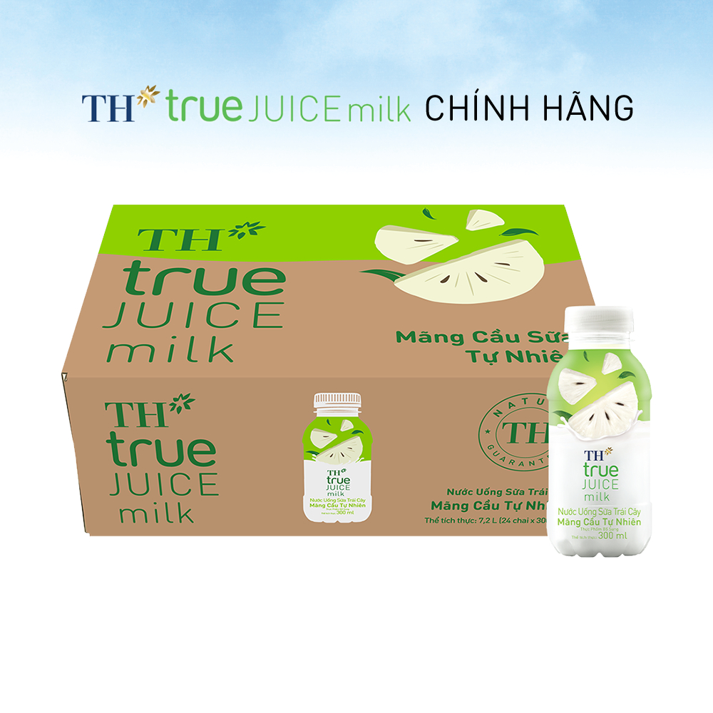 Thùng 24 chai nước uống sữa trái cây Mãng Cầu Tự Nhiên TH true JUICE milk 300ml (300ml x 24 chai)