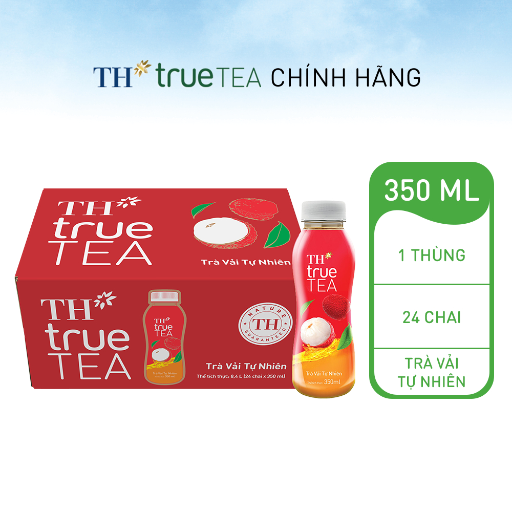 Thùng 24 chai Trà Vải Tự Nhiên TH true TEA 350ml (24 x 350ml)