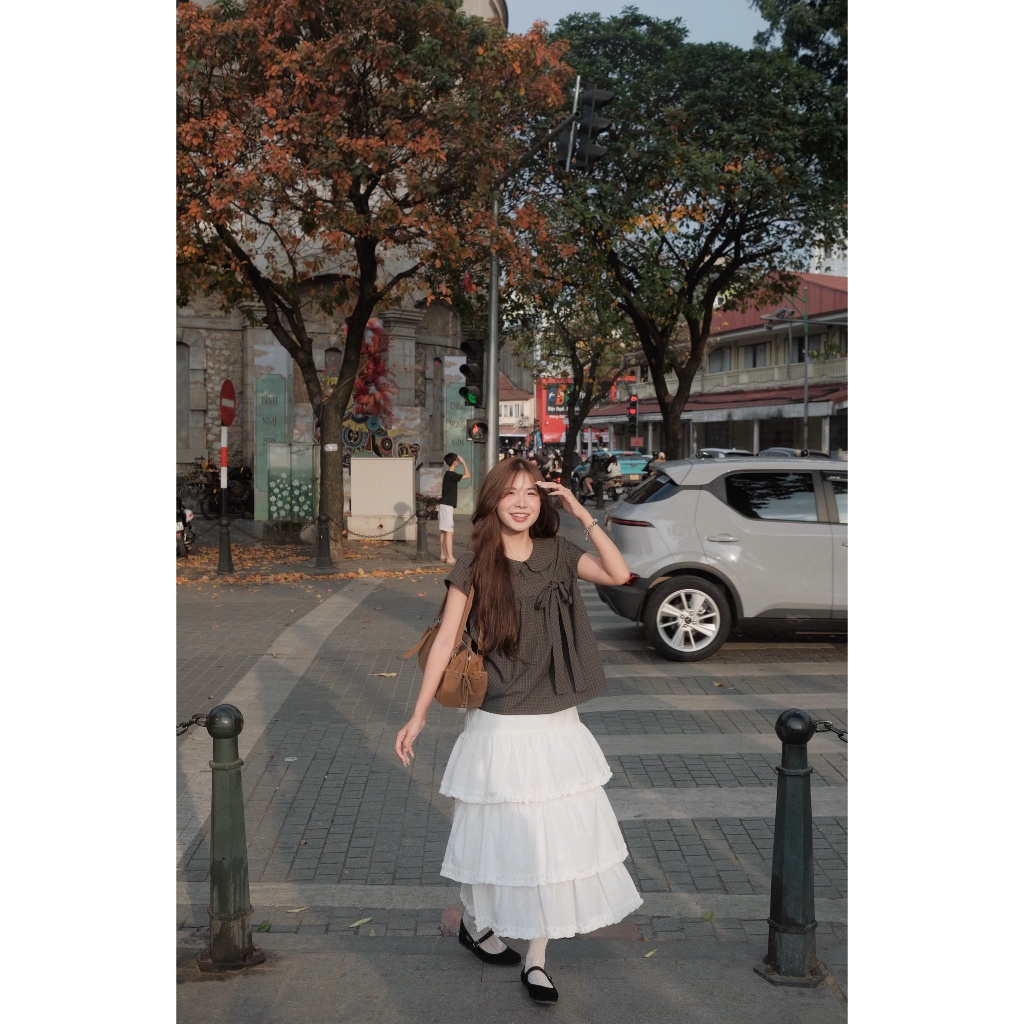Chân váy dài trắng 3 tầng viền bèo Nữ the.sweaterweather TSW