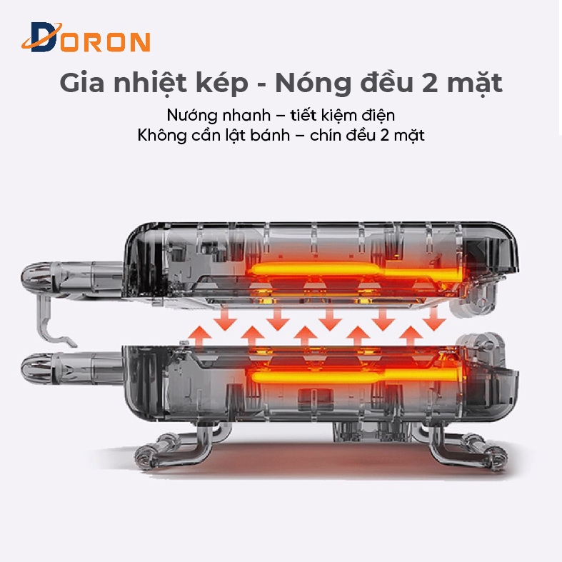 Máy ép nóng bánh mì DORON 1400W làm nóng đều 2 mặt khuôn, bánh thơm ngon