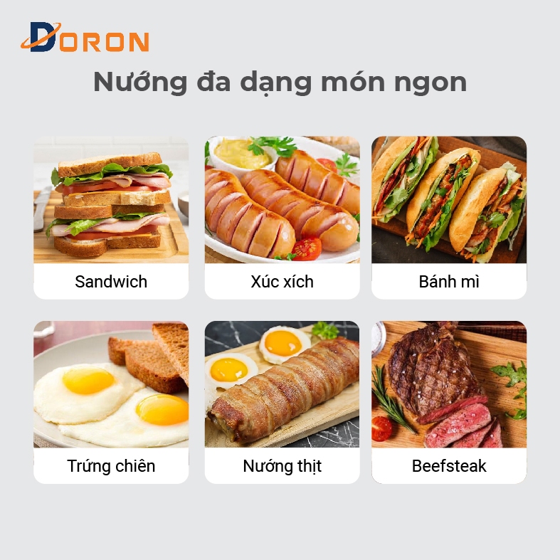 Máy ép nóng bánh mì DORON 1400W làm nóng đều 2 mặt khuôn, bánh thơm ngon