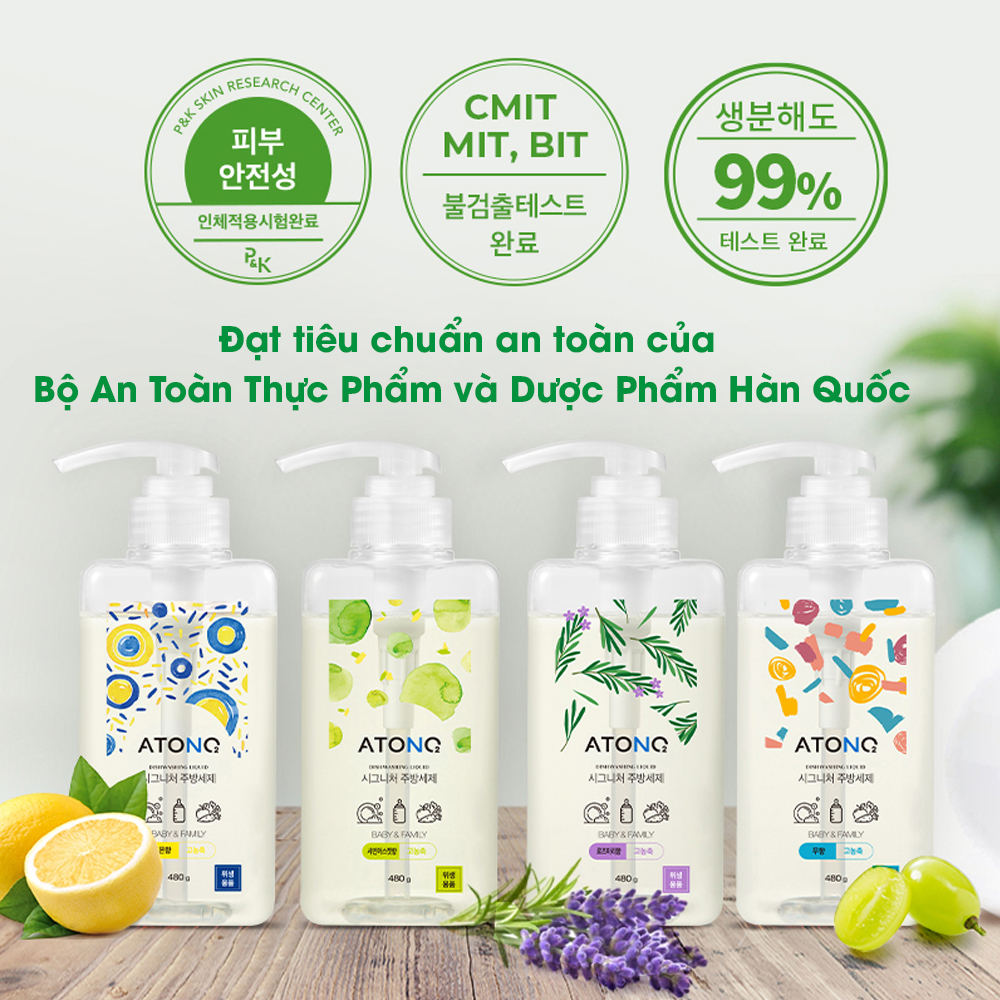 Nước rửa bình sữa Atono2 480g Hàn quốc, nước rửa bát và rau củ thuần chay, an toàn cho bé sơ sinh