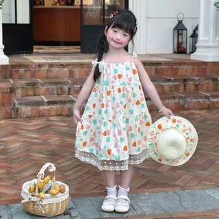 [8-24kg] Váy Hè 2 Dây Phối Ren Cho Bé Gái Đi Học, Đi Chơi, Đi Biển, Ở Nhà,.... (Tăng Nón)