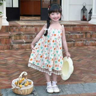 [8-24kg] Váy Hè 2 Dây Phối Ren Cho Bé Gái Đi Học, Đi Chơi, Đi Biển, Ở Nhà,.... (Tăng Nón)