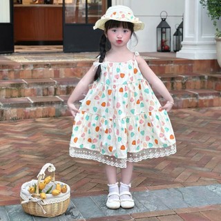 [8-24kg] Váy Hè 2 Dây Phối Ren Cho Bé Gái Đi Học, Đi Chơi, Đi Biển, Ở Nhà,.... (Tăng Nón)