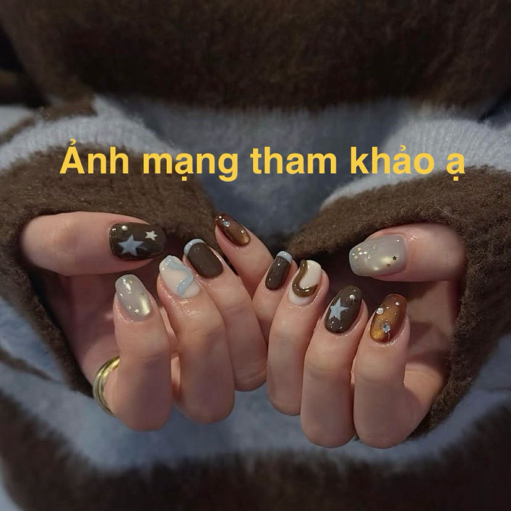 481. nailbox nâu socola mix màu, đá hình sao