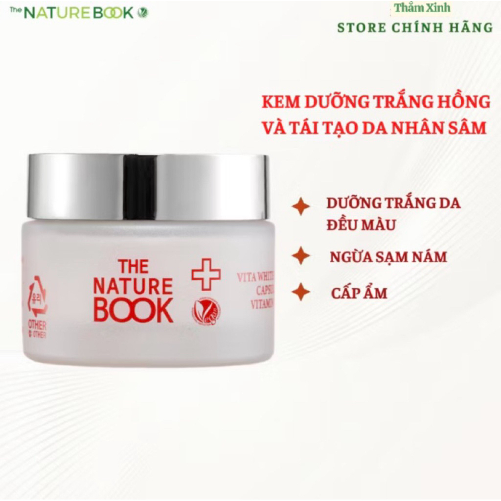 Kem Dưỡng Trắng Da, Kem Trang Điểm Vita White Nature Book Dưỡng Ẩm, Chống Lão Hoá Da Skincare 50g