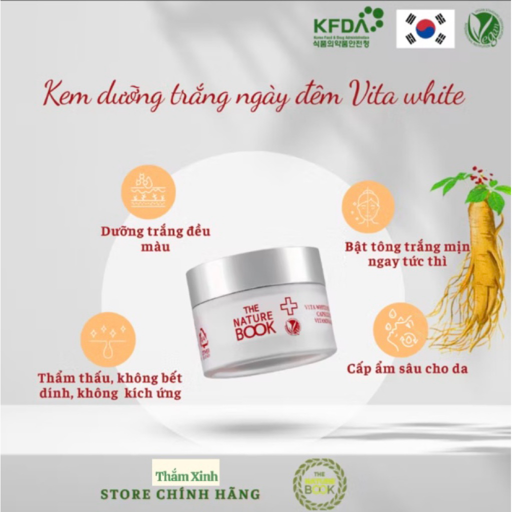 Kem Dưỡng Trắng Da, Kem Trang Điểm Vita White Nature Book Dưỡng Ẩm, Chống Lão Hoá Da Skincare 50g