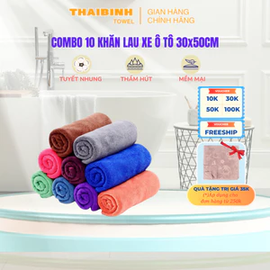 Combo 10 khăn lau xe hơi 30x50cm Thai Bình Towel chất liệu Microfibe cao cấp tiện lợi