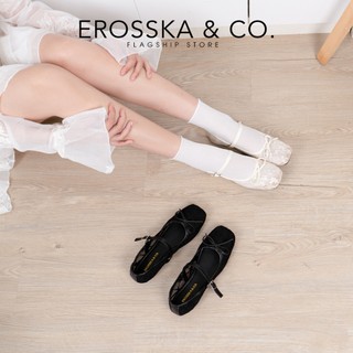 [Erosska] - [FORM 1.5] - Giày búp bê nữ balletcore lưới phối nơ màu trắng - EL085