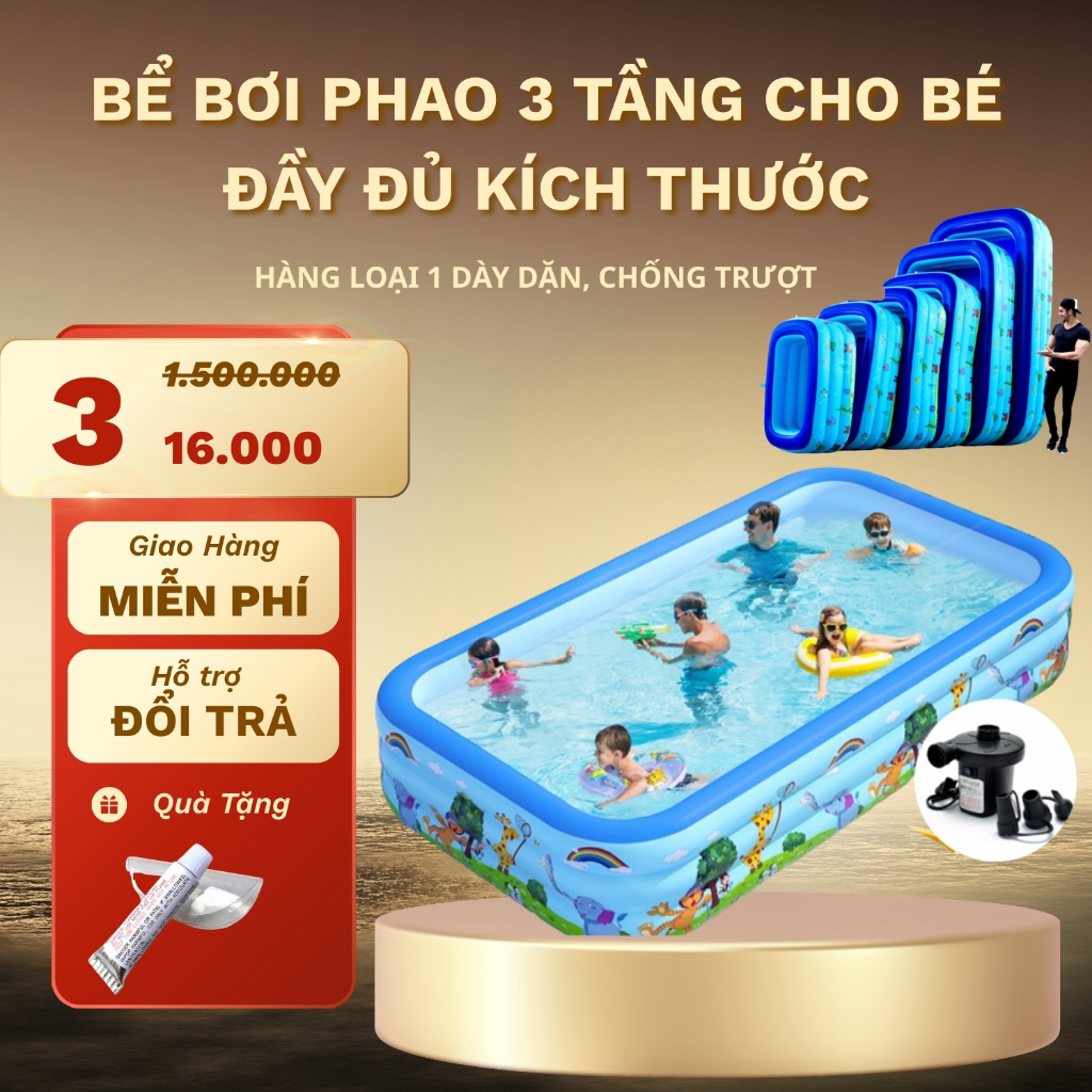Bể bơi tại nhà KAW 3 Tầng – Bơm Hơi Nhanh, Chất Liệu Dày Dặn, Chống Trơn, Bền Đẹp