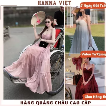 Váy Nữ, Váy Đi Biển, Váy Maxi 2 Dây Nhún Ngực Xòe Bồng Sang Chảnh, Maxi Hồng MPB Loại 1 HNS Ms774