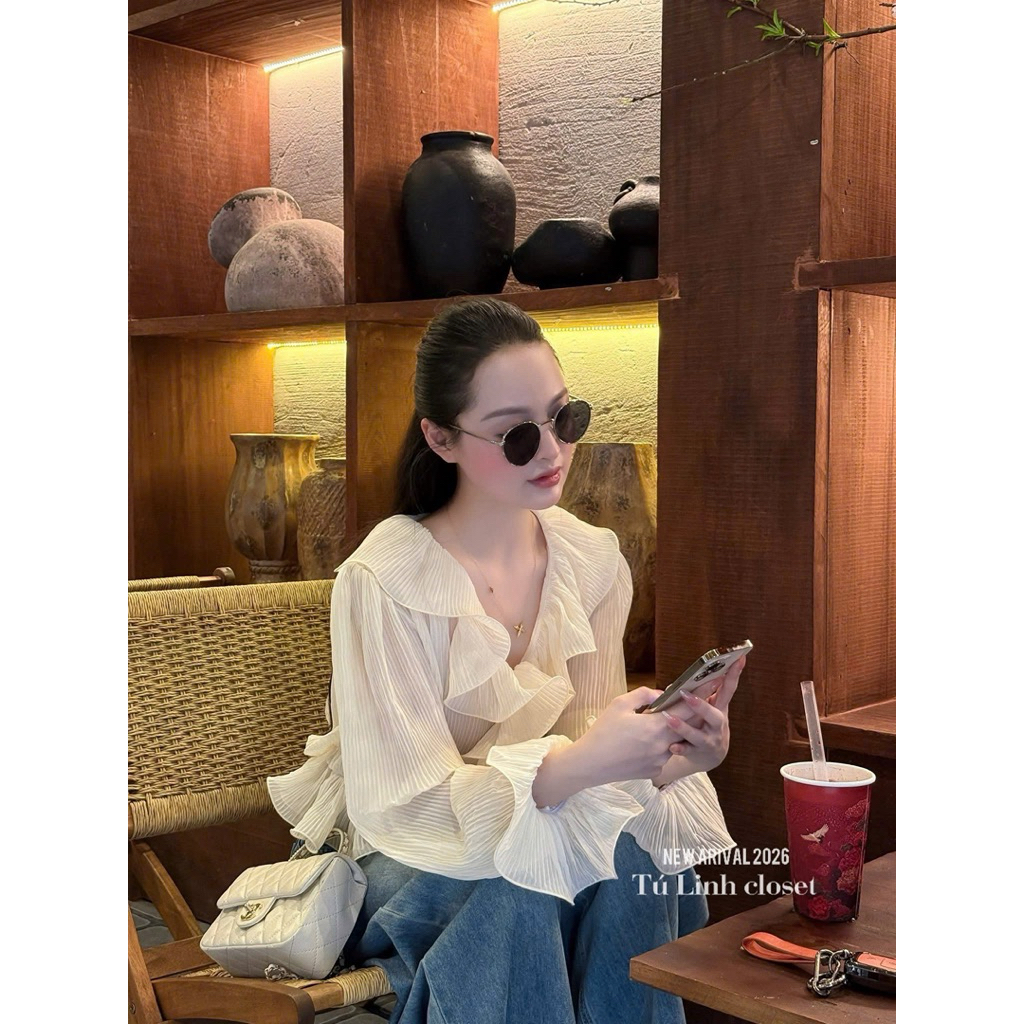 Áo tơ dập ly bánh bèo cưng xỉu mix đồ siu chảnh