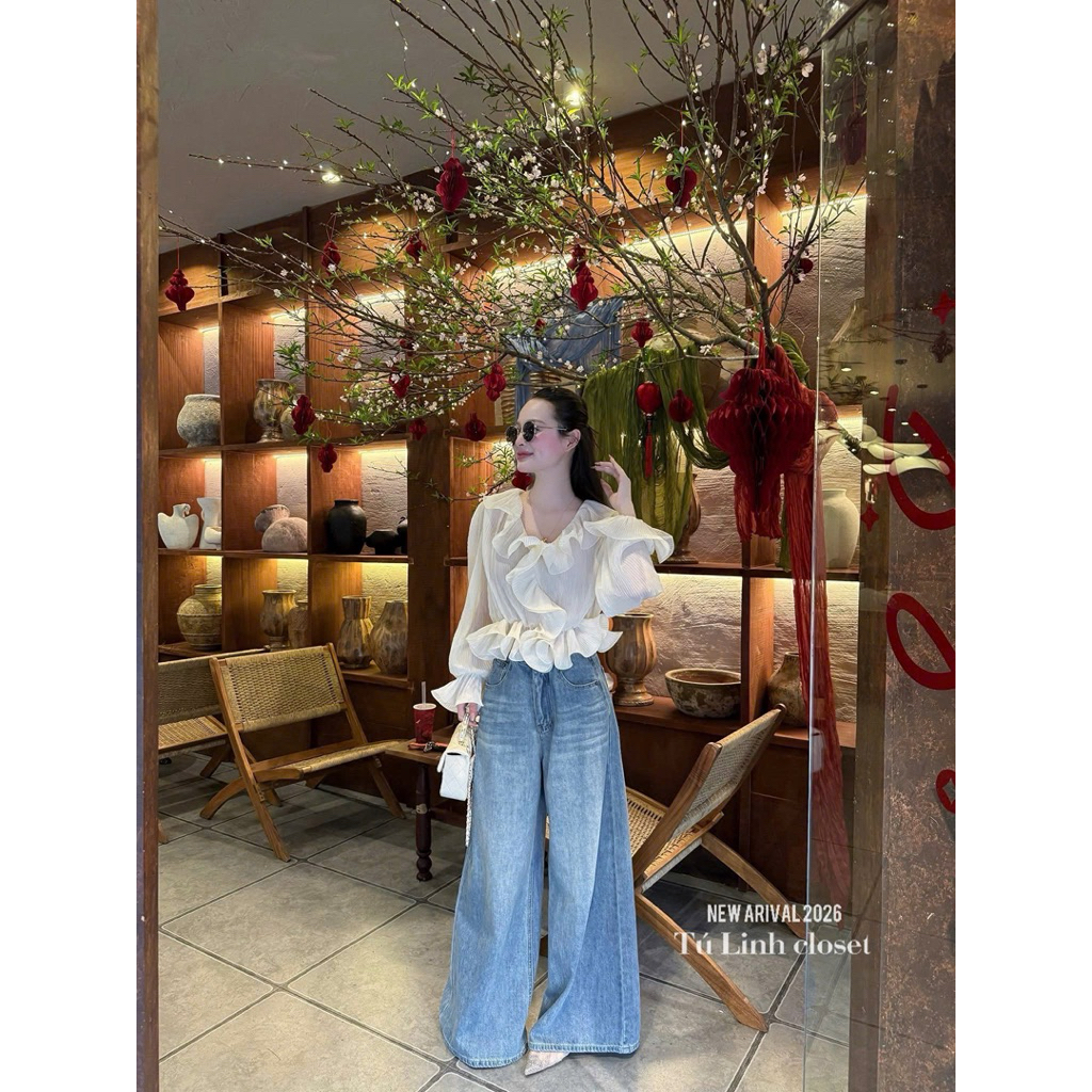Áo tơ dập ly bánh bèo cưng xỉu mix đồ siu chảnh