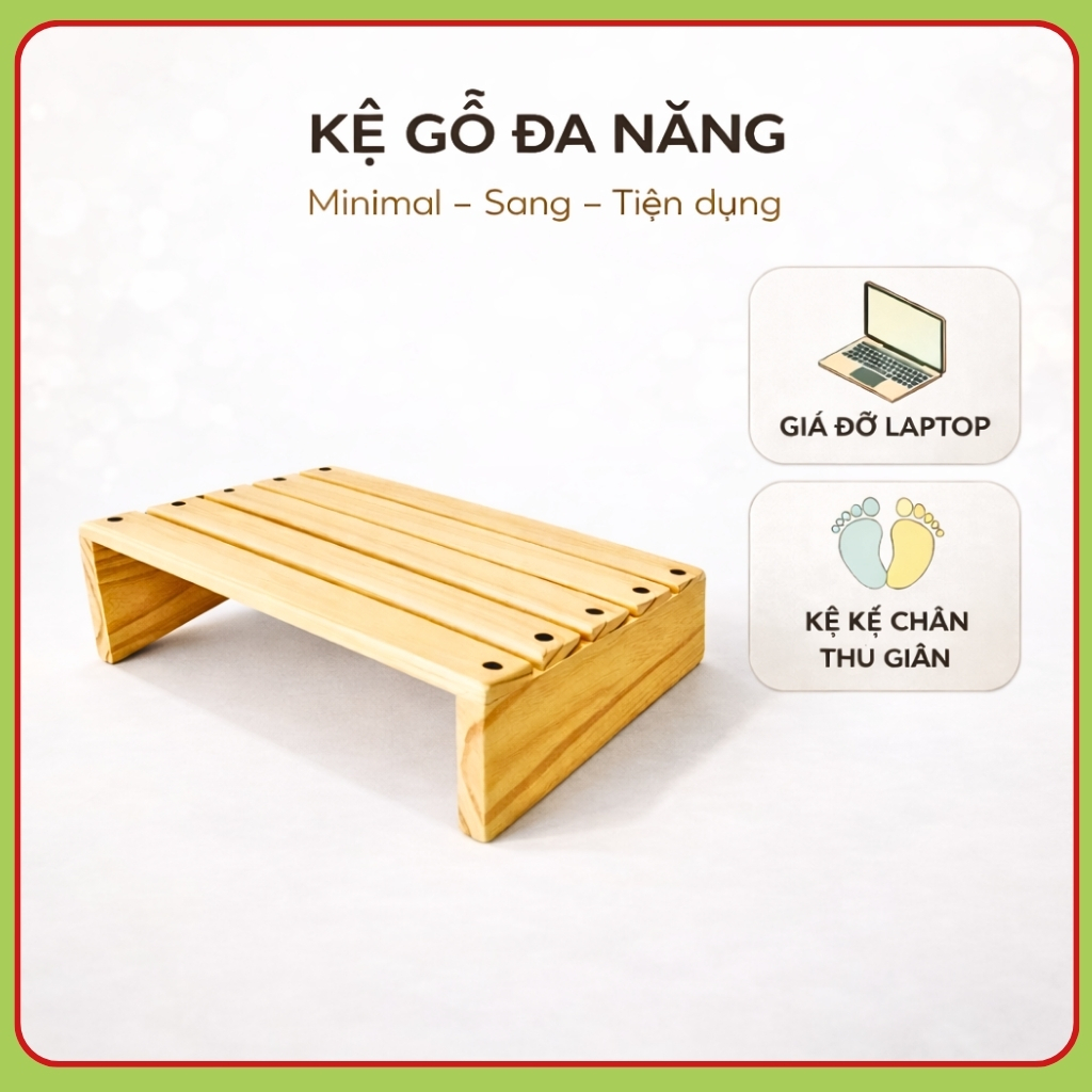 ( ComBo Giá Rẻ ) – Ghế Gỗ Kê Chân Văn Phòng & Laptop- Vòm Decor-Hỗ Trợ Tư Thế Ngồi chuẩn ERGO - Kèm Kẹp Dây Cáp Gọn Gàng