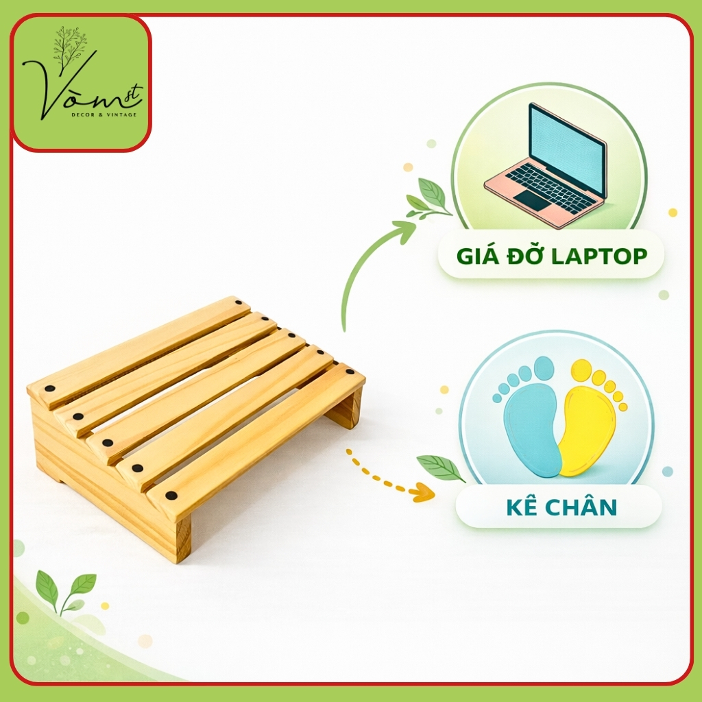( ComBo Giá Rẻ ) – Ghế Gỗ Kê Chân Văn Phòng & Laptop- Vòm Decor-Hỗ Trợ Tư Thế Ngồi chuẩn ERGO - Kèm Kẹp Dây Cáp Gọn Gàng