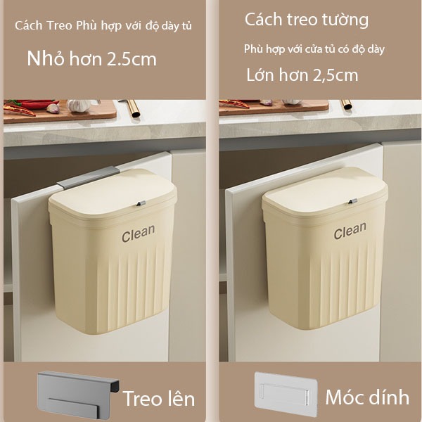 Thùng rác treo tường nhà bếp, nhà tắm có nắp đậy chống mùi KH0054 thùng rác treo tiện ích