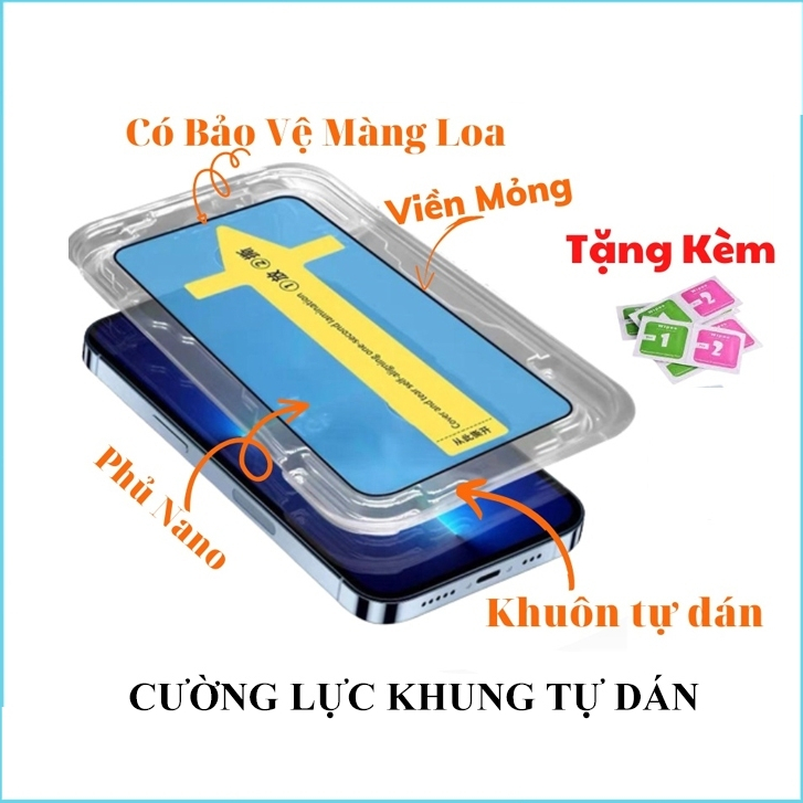 Kính cường lực iphone trong suốt khung tự dán che bụi loa full màn ip x/xsmax/11/12/13 14 15 16 pro max plus [ TỰ DÁN ]