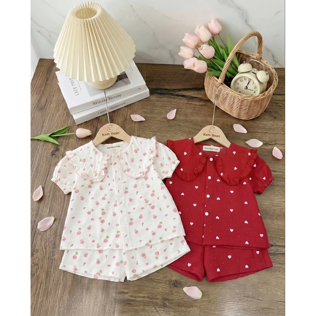 (Mekembean) Bộ pijama cộc tay bé gái bánh bèo siuuu yêu bé gái , bộ pijama bé gái cộc tay , bộ pijama bé gái mùa hè