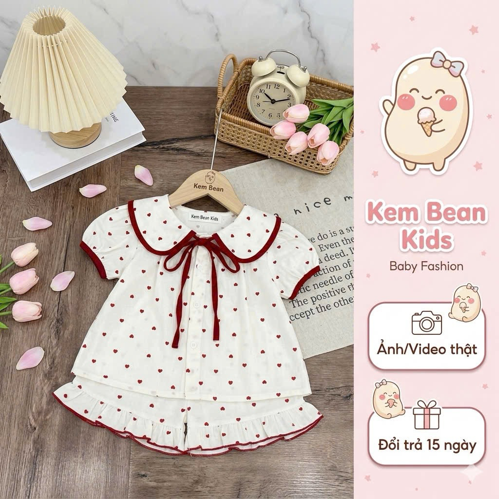 (Mekembean) Bộ pijama cộc tay bé gái bánh bèo siuuu yêu bé gái , bộ pijama bé gái cộc tay , bộ pijama bé gái mùa hè