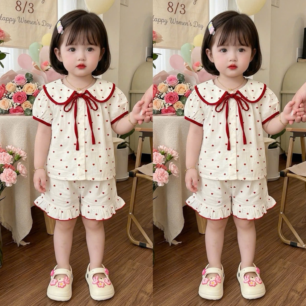 (Mekembean) Bộ pijama cộc tay bé gái bánh bèo siuuu yêu bé gái , bộ pijama bé gái cộc tay , bộ pijama bé gái mùa hè