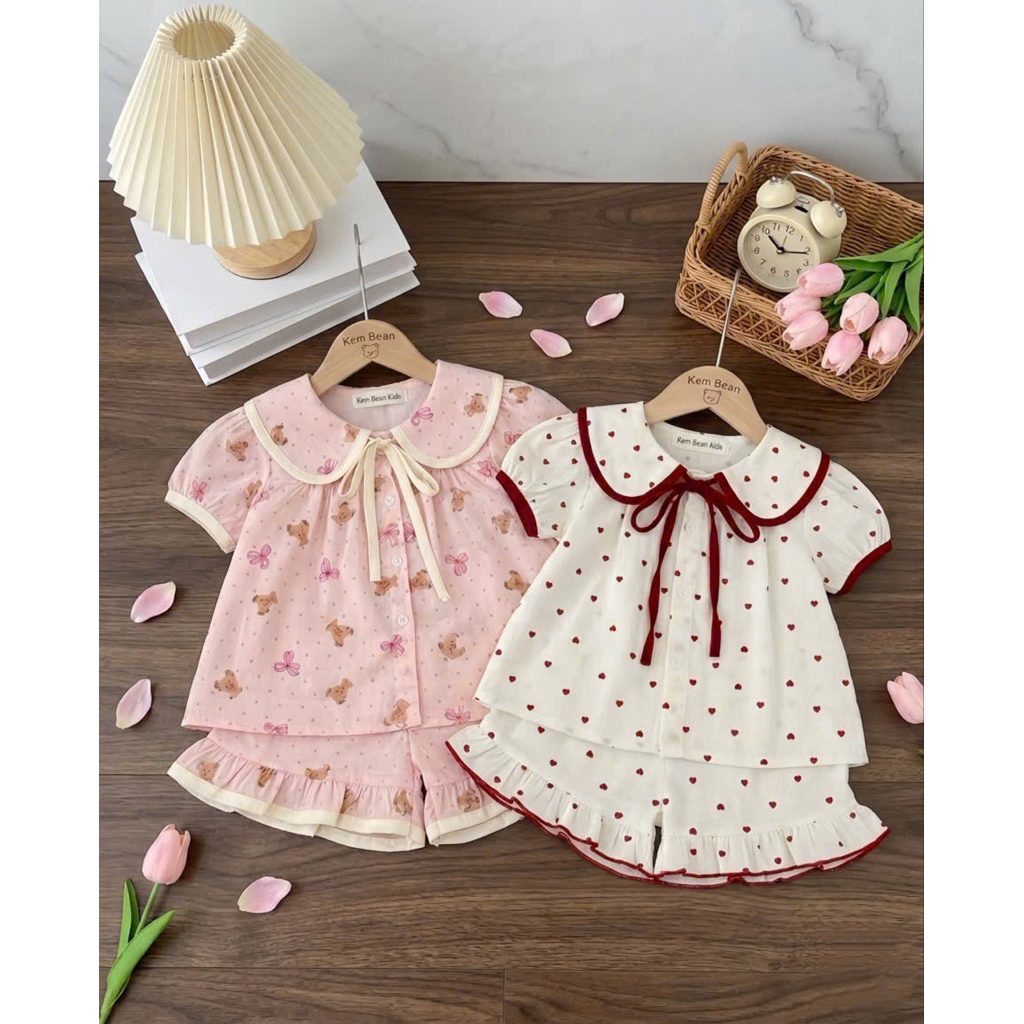 (Mekembean) Bộ pijama cộc tay bé gái bánh bèo siuuu yêu bé gái , bộ pijama bé gái cộc tay , bộ pijama bé gái mùa hè