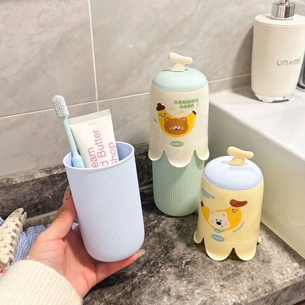 Hộp Đựng Bàn Chải, Kem Đánh Răng Du Lịch Hình Hoạt Hình Dễ Thương Cấu Tạo Cốc Đôi Tiện Lợi