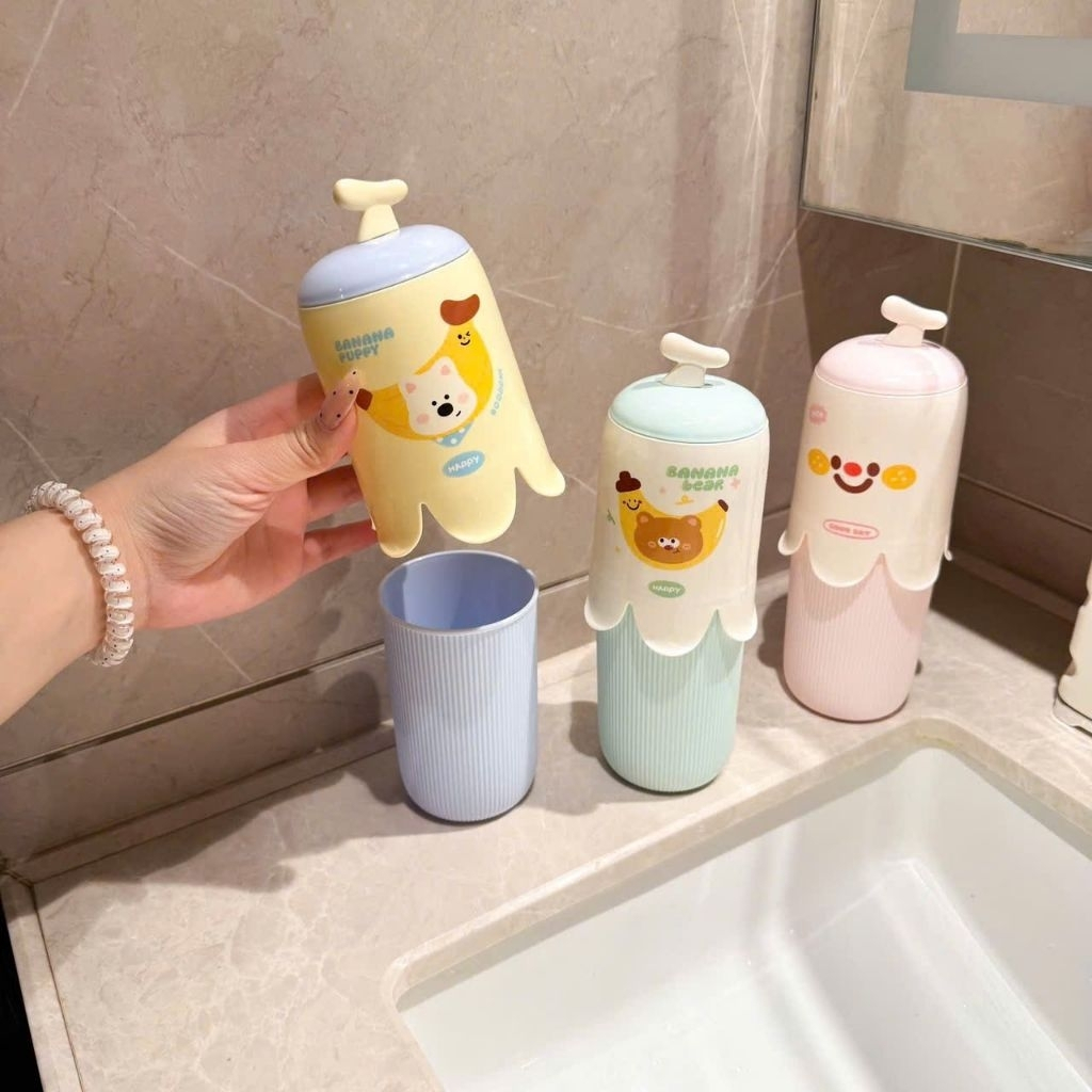 Hộp Đựng Bàn Chải, Kem Đánh Răng Du Lịch Hình Hoạt Hình Dễ Thương Cấu Tạo Cốc Đôi Tiện Lợi