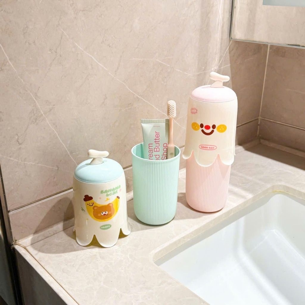 Hộp Đựng Bàn Chải, Kem Đánh Răng Du Lịch Hình Hoạt Hình Dễ Thương Cấu Tạo Cốc Đôi Tiện Lợi