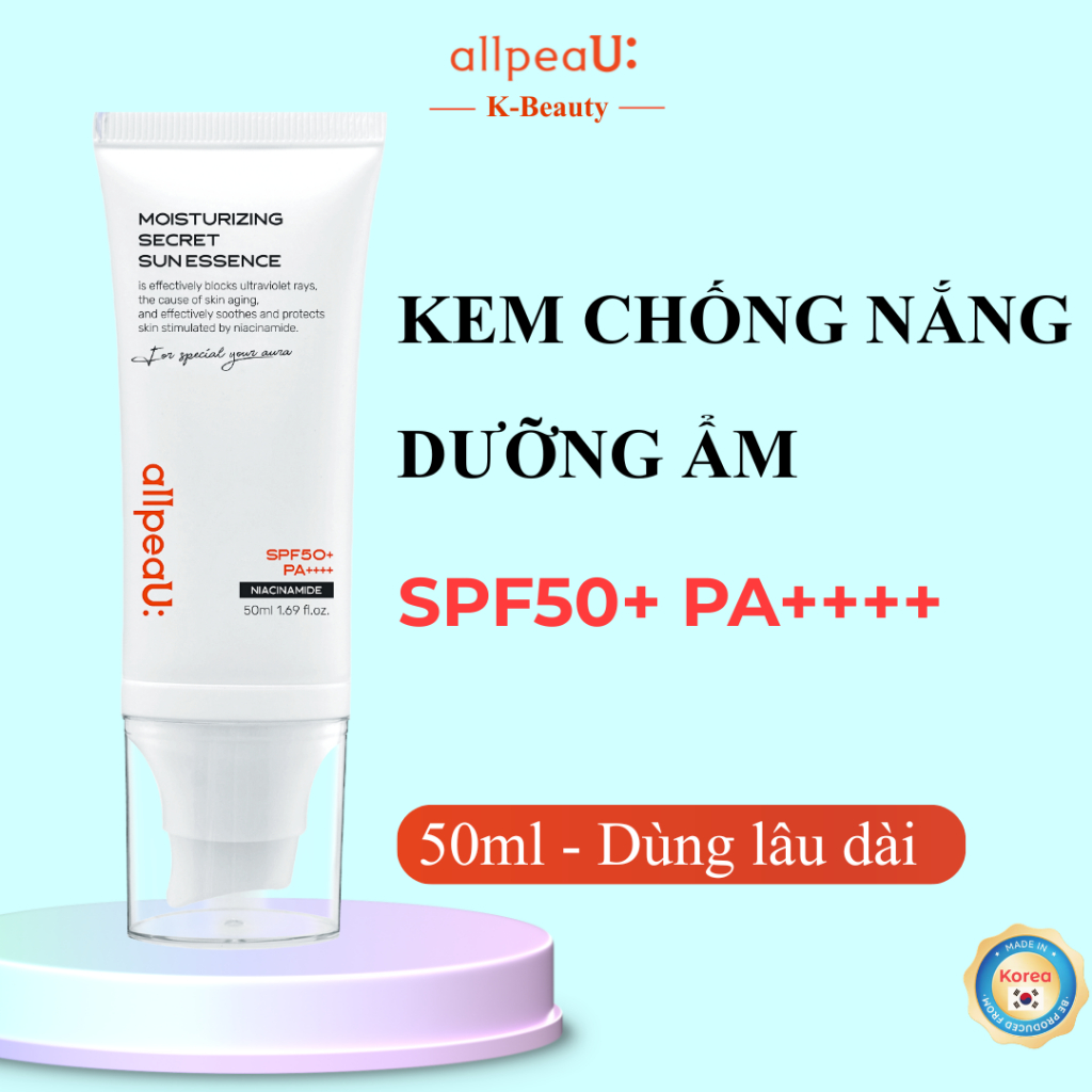50ml Kem Chống Nắng Hàn Quốc |SPF50+ PA++++| Dưỡng Ẩm, Nâng Tone Tự Nhiên, Mịn Mượt|allpeaU: