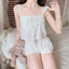 Bộ ngủ áo 2 dây thắt nơ quần viền ren