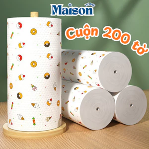 Cuộn 200 Khăn Giấy Vải Lau Đa Năng MAISON Lau Bếp, Lau Chén Bát, Có Thể Tái Sử Dụng, Siêu Thấm Hút
