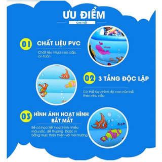 BỂ BƠI CHO BÉ, PHAO BƠI GIA ĐÌNH 2M1 3 TẦNG, 1M8 3 TÀNG, 1M5 3 TẦNG, 1M3 3 TẦNG MÀU XANH