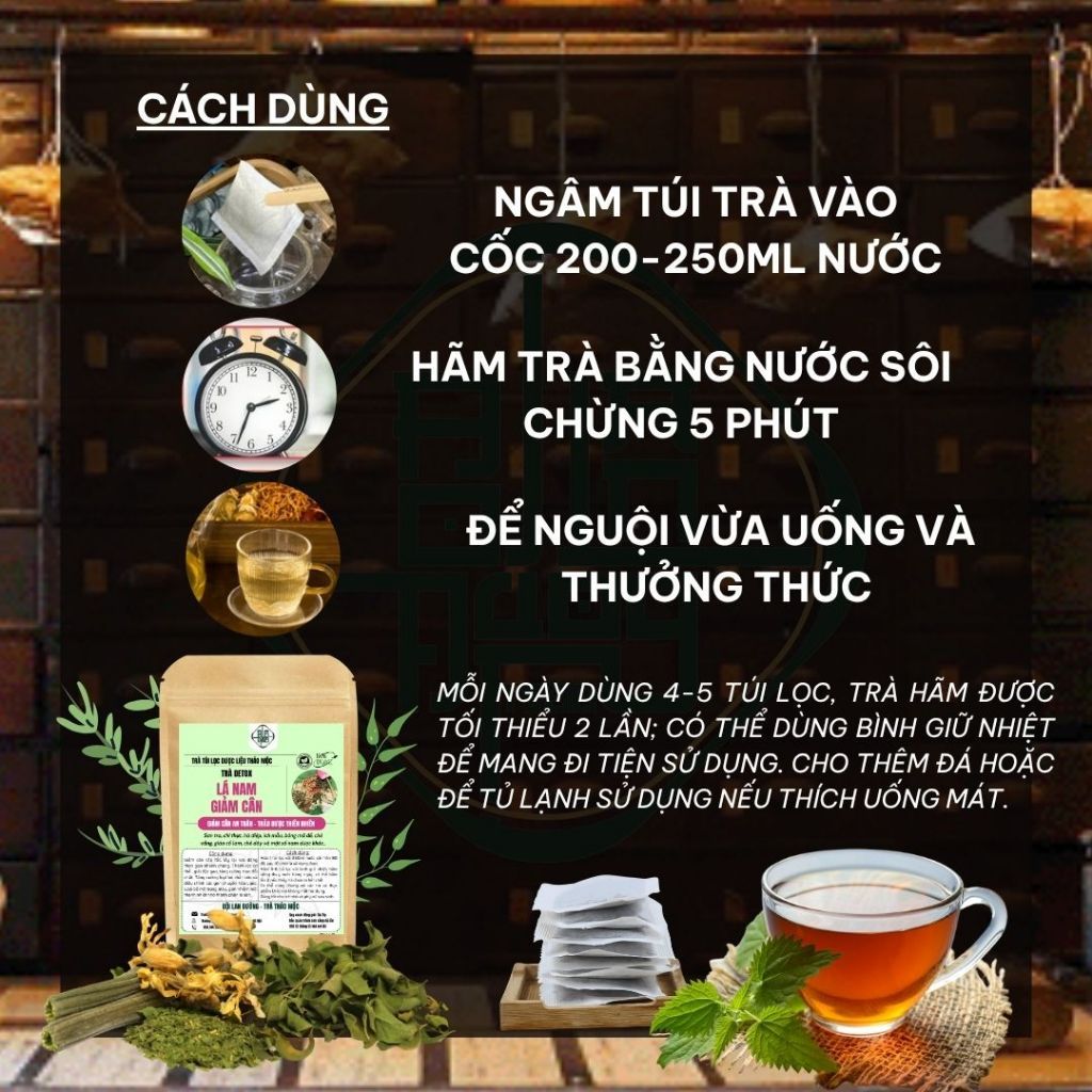 Trà giảm cân lá nam 10 vị - Bội Lan Đường - thải mỡ hủy mỡ nội tạng, giảm cân an toàn - Túi 50 lọc
