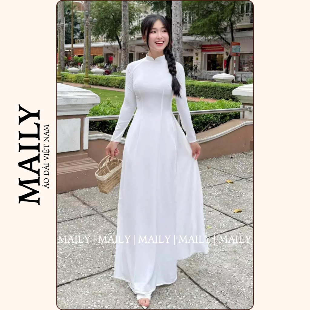 Áo Dài Trắng Học Sinh Cấp 3, Chất Lụa Mỹ Thoáng Mát Thiết Kế Cổ Chữ V Cao 2 Phân - ÁO DÀI MAILY