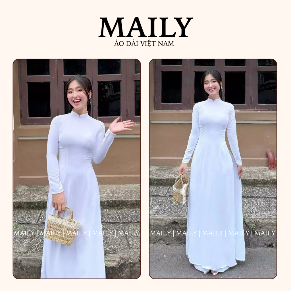 Áo Dài Trắng Học Sinh Cấp 3, Chất Lụa Mỹ Thoáng Mát Thiết Kế Cổ Chữ V Cao 2 Phân - ÁO DÀI MAILY