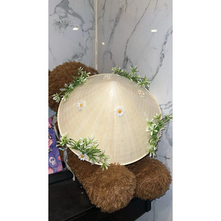 Nón Lá Hoa Cúc Đính Nổi 3D Size 41cm – Nón Lá Vintage Nàng Thơ Chụp Ảnh, Đi Biển Siêu Xinh