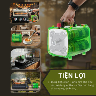 Combo Sản Phẩm Hộp Lon Gas 4X - Bộ Van Dây - Bếp Gas - Giải Pháp Thay Thế Cho Bình Gas 12kg - Hàng Chính Hãng