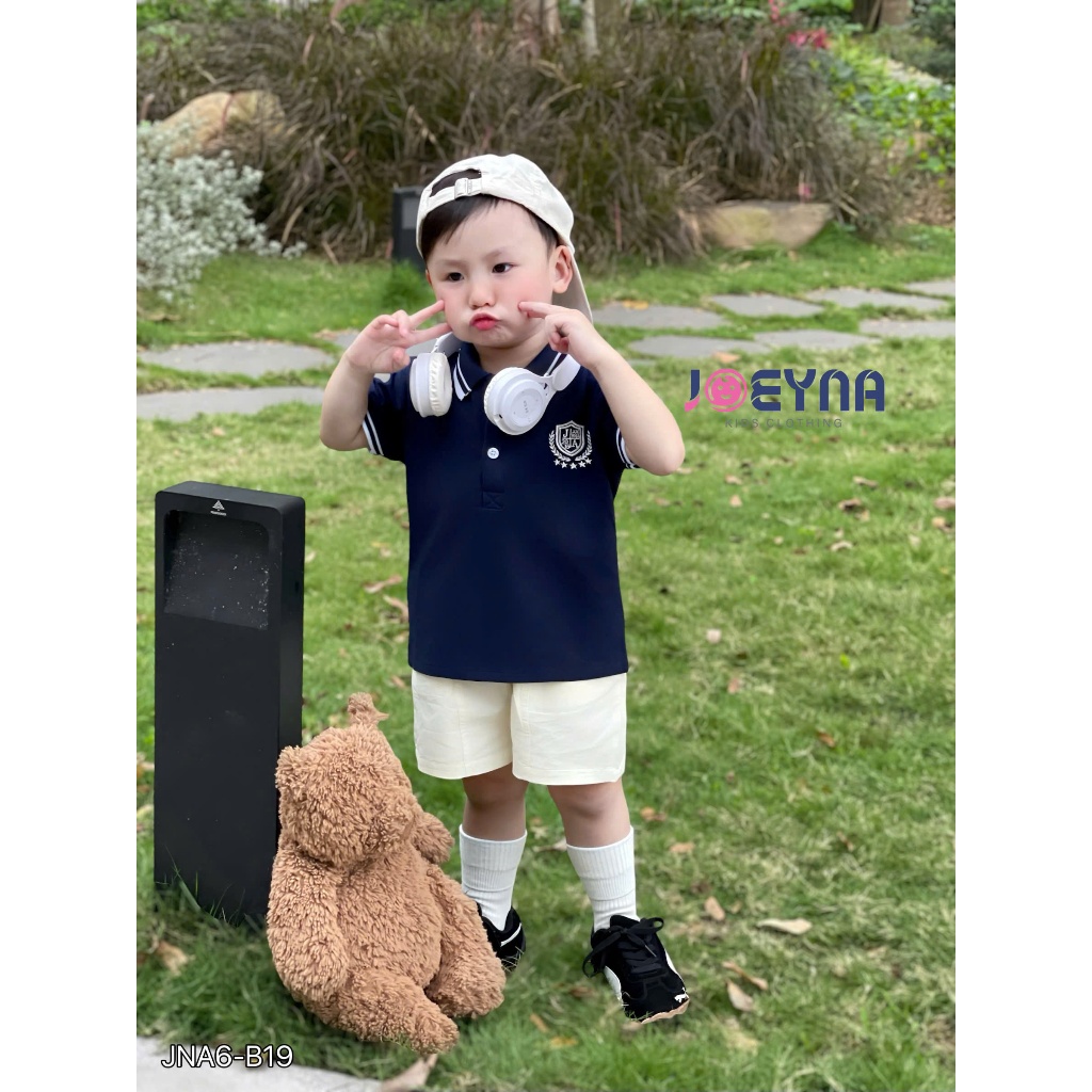 (Hãng JOEYNA )Bộ polo RICK KIDS logo thêu ,áo chất polo cá sấu phối quần kaiki mềm mại cho bé đi học đi chơi 9-24kg