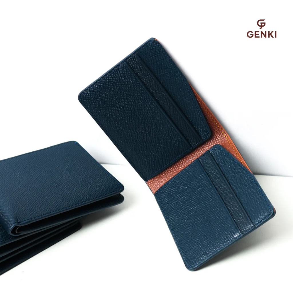 Ví Da Nam Mini, Ví da cao cấp GENKI LEATHER | Da Epsom Cao Cấp | Size 8x10.5cm, Phối Màu Thời Trang