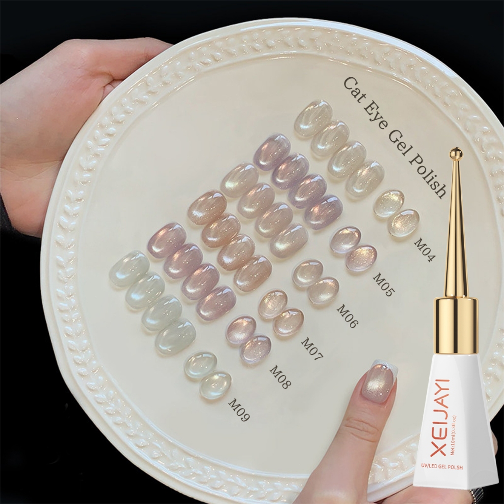 XEIJAYI 10ml - Sơn móng tay dạng gel màu nude mắt mèo mới, bộ 6 màu, thích hợp cho việc tự làm nghệ thuật vẽ móng.